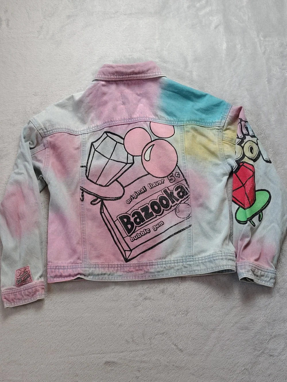 Justice Bazooka Gum Ring Pop Pastel Tie Dye 100% Cotton Denim Jacket Size 7/8